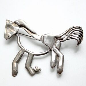 Vintage large horse brooch silvertone broche cheval  couleur argent equestrian
